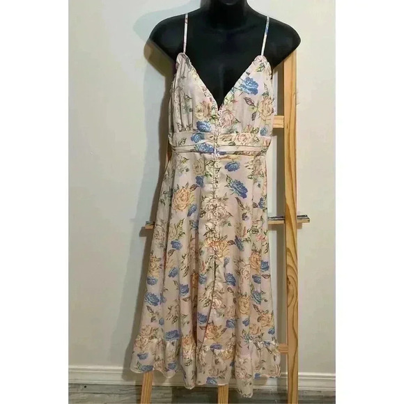 Forever 21 floral dress thin strap w/slit in front pink maxi dress size medium - Picture 1 of 7